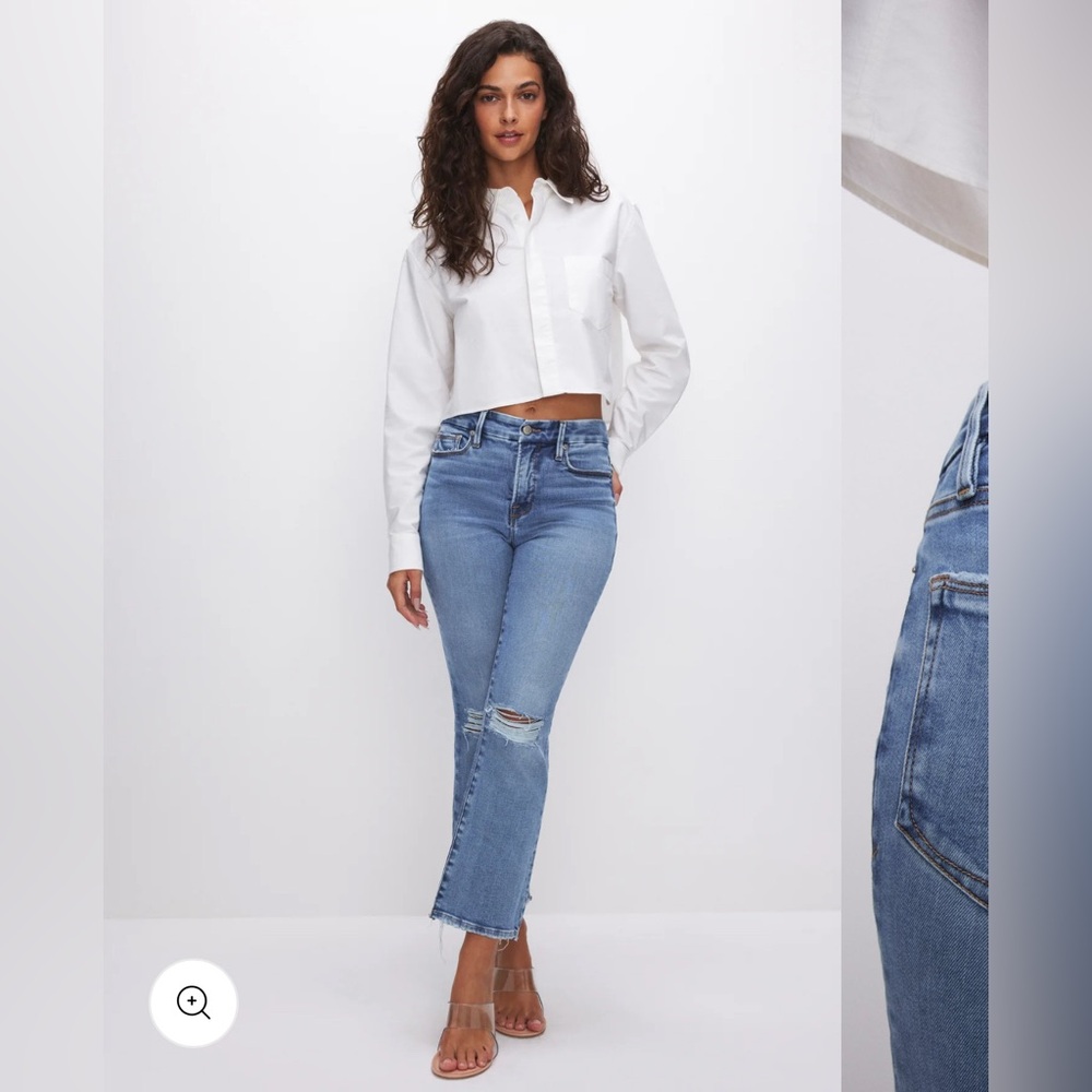 Good American cropped mini boot cut jeans